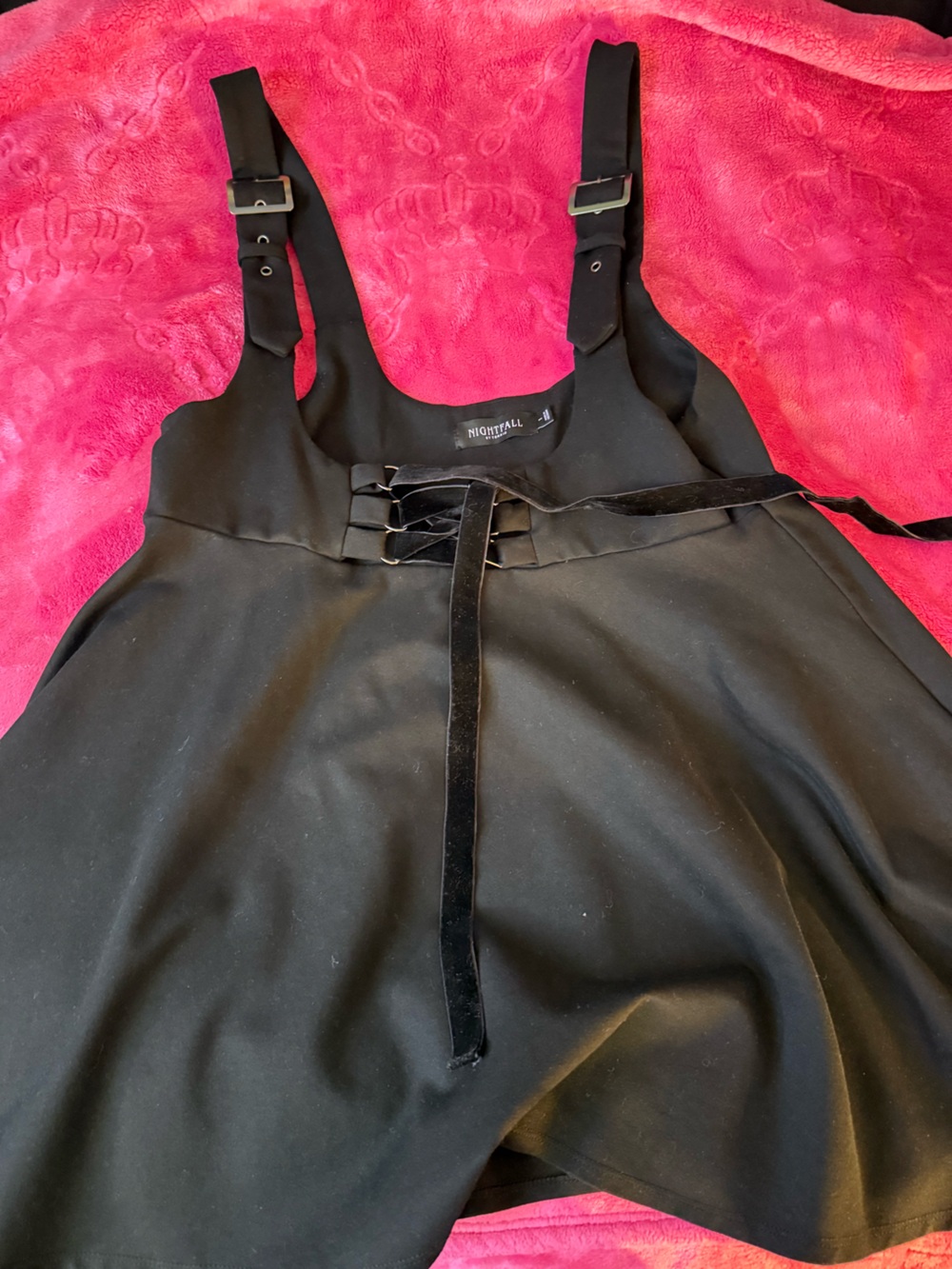 Nightfall Black Velvet-Trim Pennifore Dress